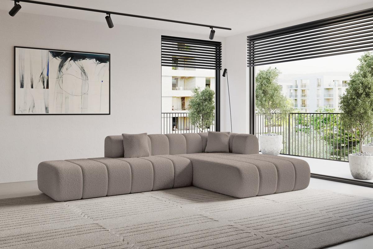 ECKSOFA Ottomane Rechts BILA-L 289x176x71 Braun Bouclé - Schwarz/Braun, Holzwerkstoff/Kunststoff (289/176cm) - ALTDECOR