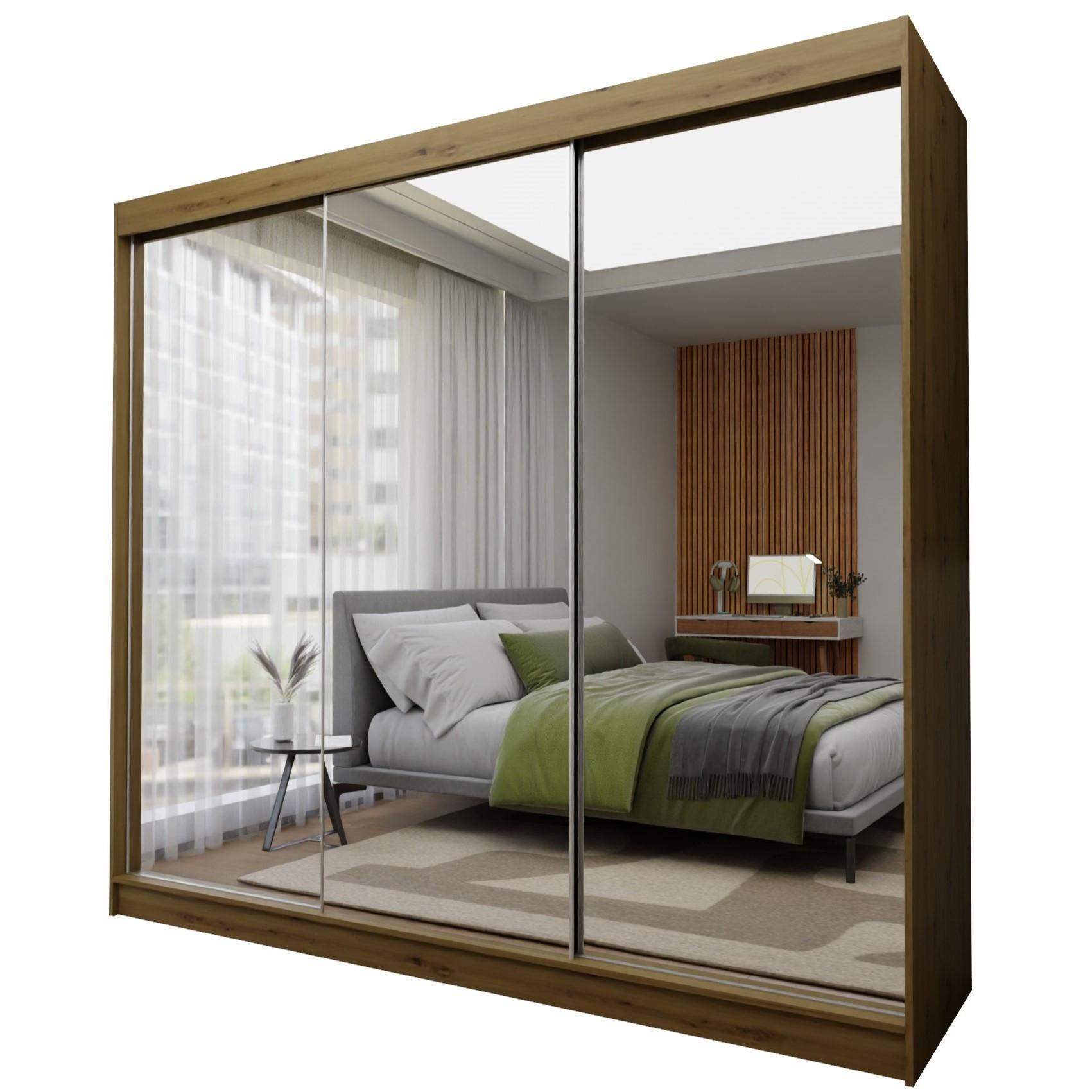 SCHWEBETÜRENSCHRANK BELLINA 240/216/61cm 3-türig mit Spiegel Eiche Artisan - Eiche Artisan, Holzwerkstoff (240/216/61cm) - MASSENO