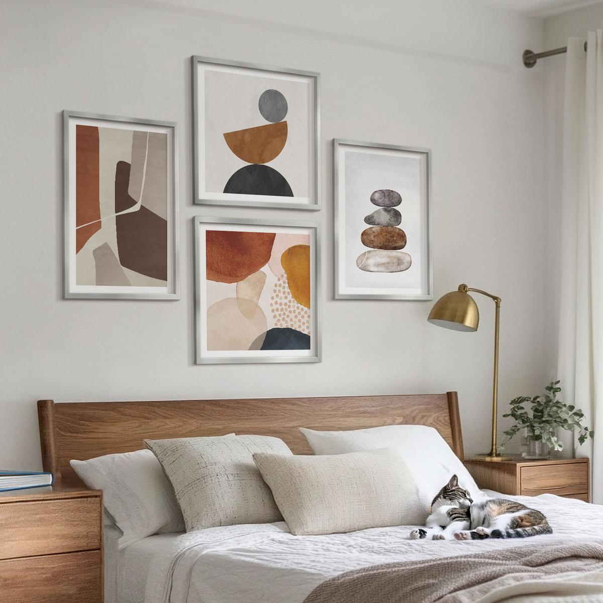 BILDER SET 4er Set - 50x50 cm & 40x60 cm Silberner Rahmen - Abstrakte Malerei Dekorationen - Silberfarben, Kunststoff (50/50cm) - TULUP