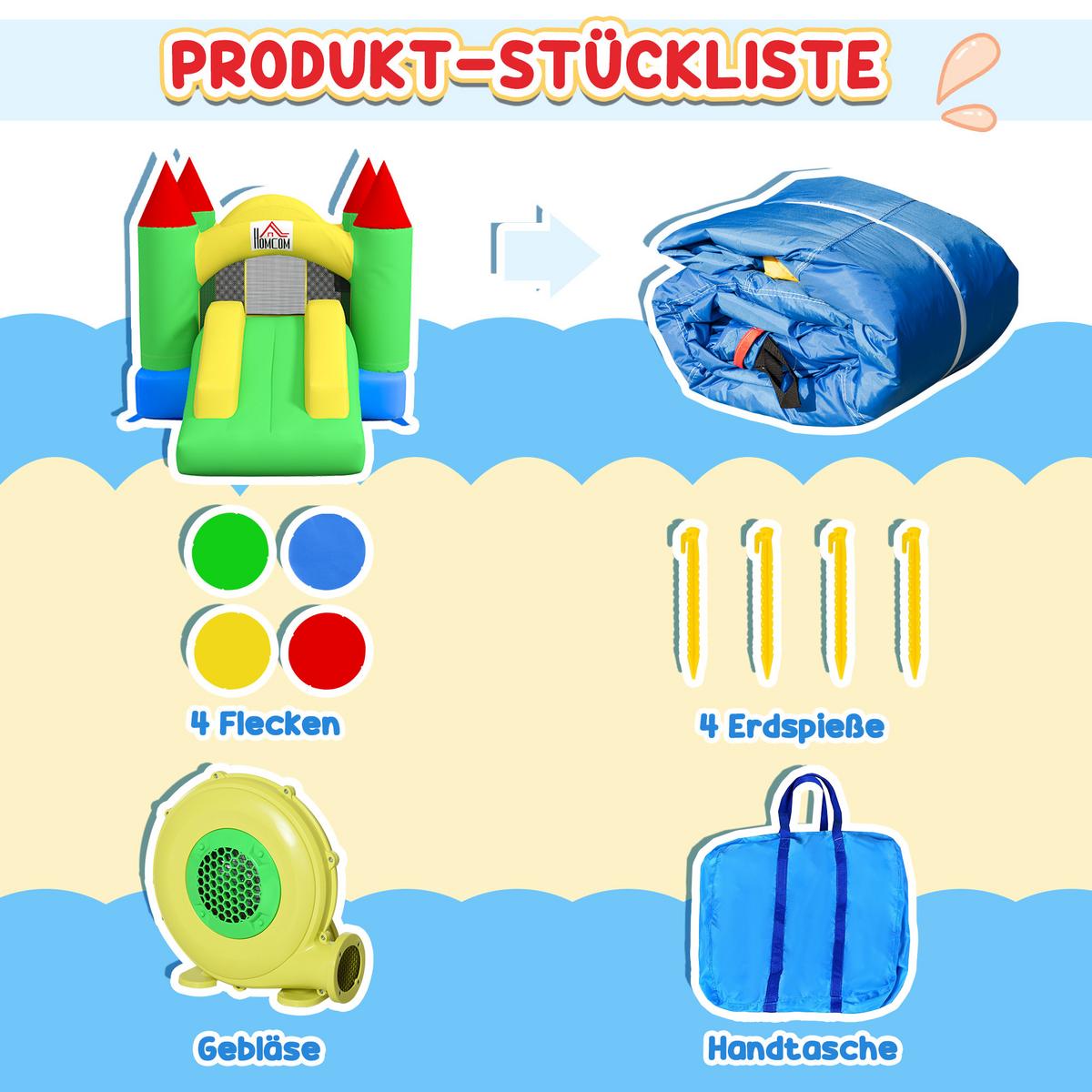 AUFBLASBARE Hüpfburg mit Gebläse, Outdoor Spielburg mit Rutsche, Trampolin - Multicolor, Kunststoff (300/180/160cm) - HOMCOM