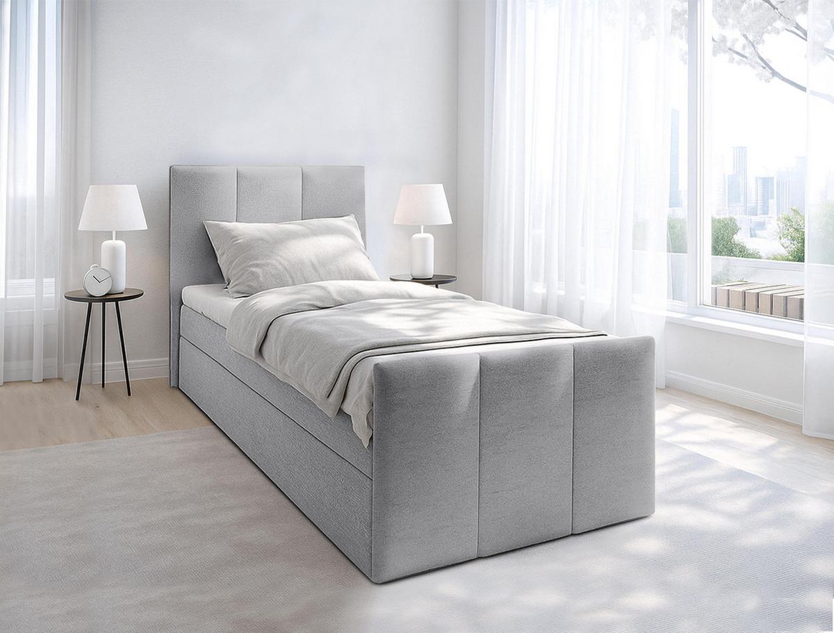 BOXBETT LEVENTE 90x200 cm mit Bettkasten und Matratze - Grau + TOPPER - Schwarz/Grau, Holz/Holzwerkstoff (90/200cm) - AX Living