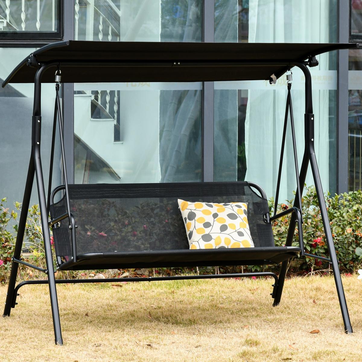 HOLLYWOODSCHAUKEL, UV-beständig, Metallrohr, winkeleinstellbar, Schwarz - Schwarz, Metall (110/155/172cm) - Outsunny