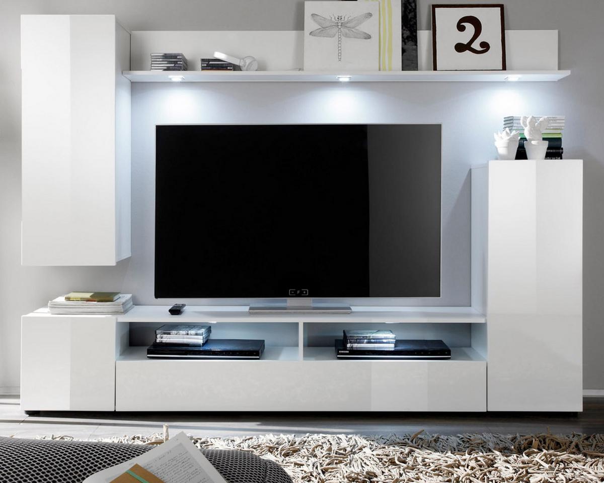 WOHNZIMMER: Wohnwand "Win" weiß Hochglanz (208 x 165 cm) 4-teilig - Weiß Hochglanz/Weiß, Holzwerkstoff (208/165/34cm) - Top.Furn