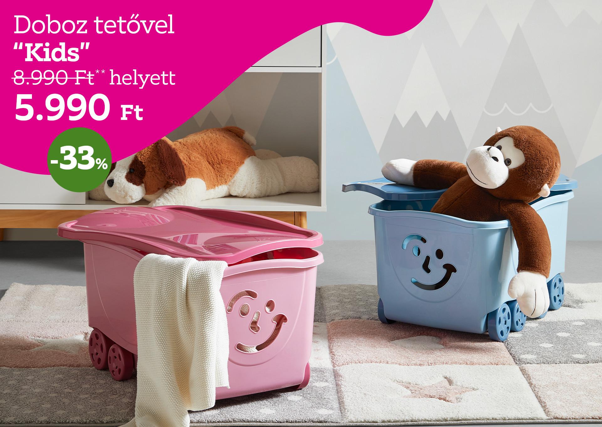 Doboz tetővel KIDS 8990 Forint helyett 5990 Forint, kedvezmény mértéke 33%