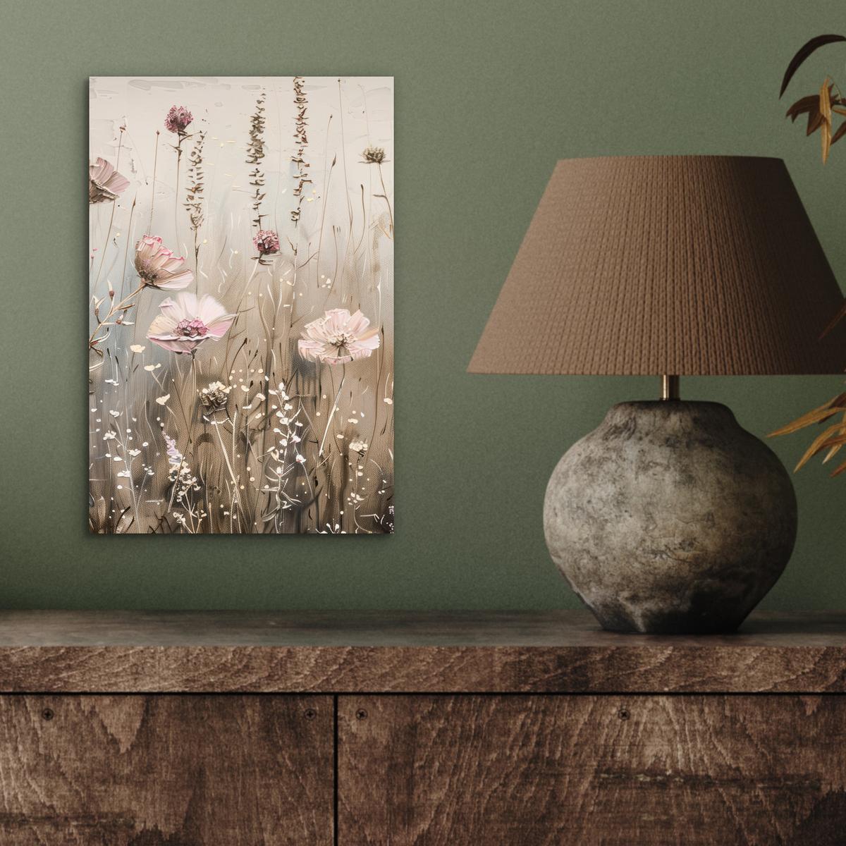 METALLBILD Blumen - Rosa - Modern - Beige 20x30 cm - Beige, Metall (20/30cm) - MuchoWow