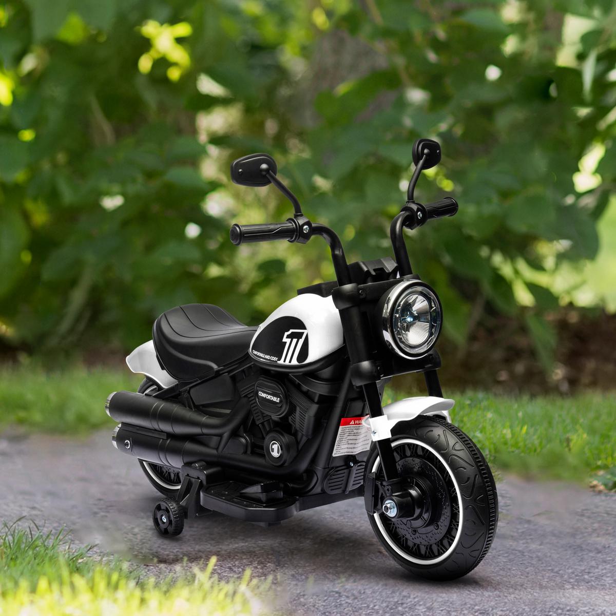 KINDERMOTORRAD Kinder Elektro-Motorrad Elektrofahrzeug für 1,5-3 Jahre Kinder - Schwarz/Weiß, Kunststoff/Metall (76/42/57cm) - HOMCOM