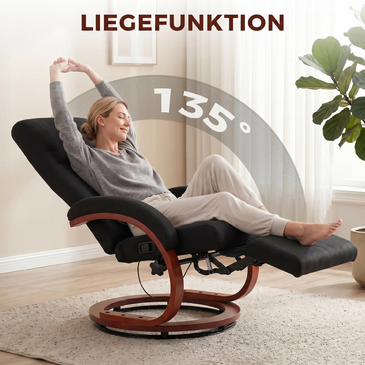 RELAXSESSEL Polyester Eukalyptusholz Schwarz - Schwarz, Holz/Textil (68/100/86cm) - HOMCOM