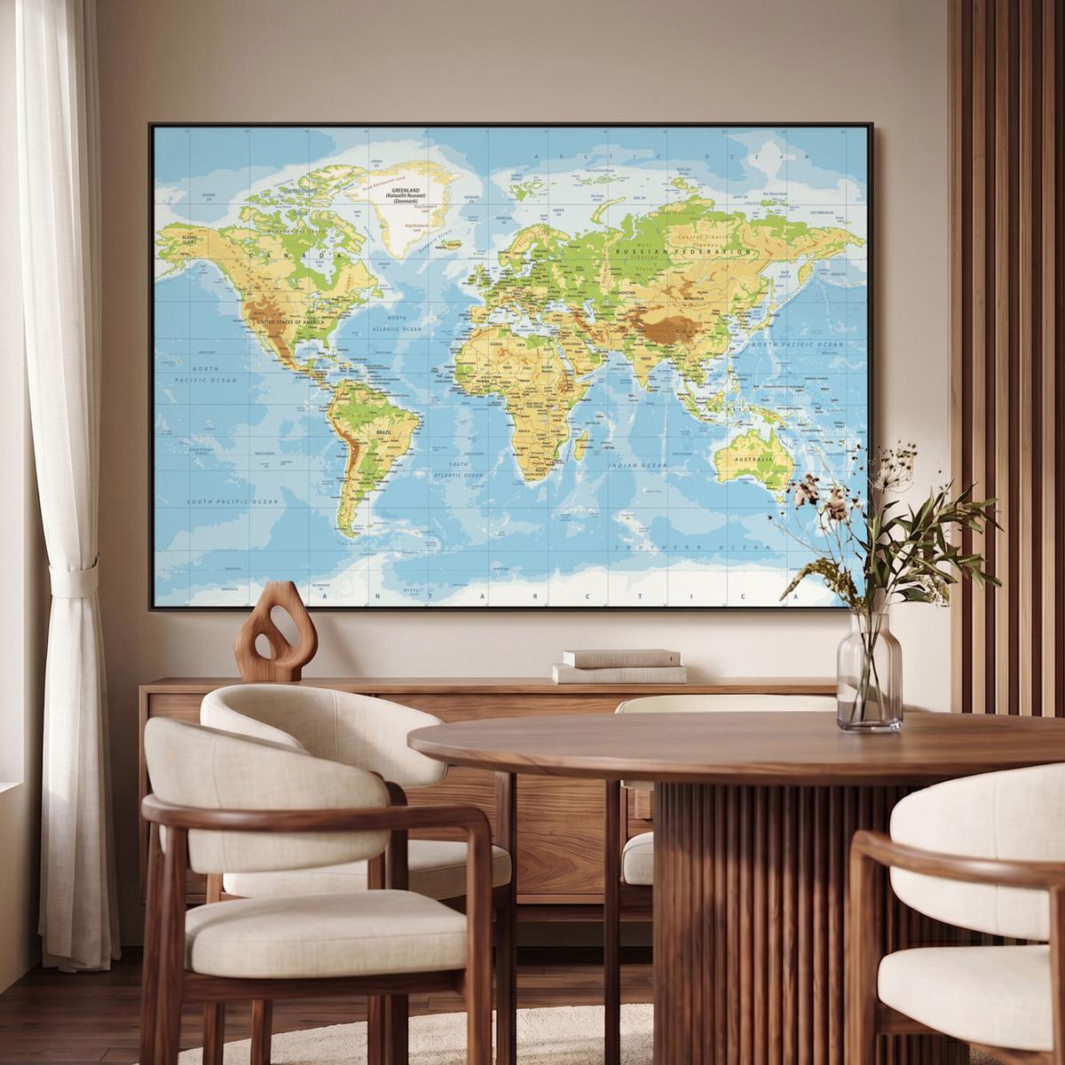 LEINWAND Bilder mit Rahmen - Weltkarte - Statistisch - Blau - Erde - Bildung - 150x100 - Blau, Textil (150/100cm) - MuchoWow