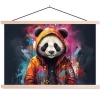 POSTER MIT MAGNETLEISTEN Panda - Jacke - Graffiti - Orange Wanddeko 90x60 cm - Orange, Textil (90/60/0.15cm) - MuchoWow