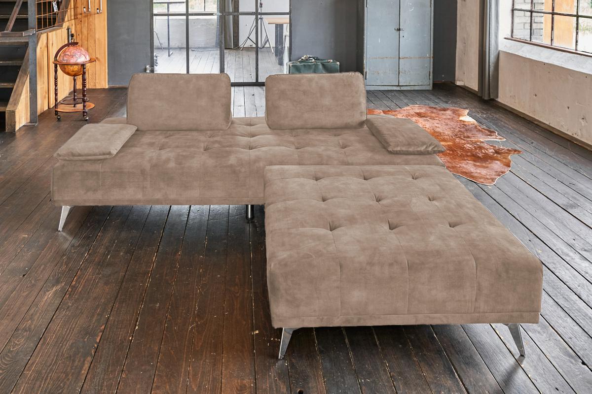 SOFA MIT HOCKER WIOLO Taupe Velvet - Taupe/Silberfarben, Textil/Metall (240/80/110cm) - KAWOLA