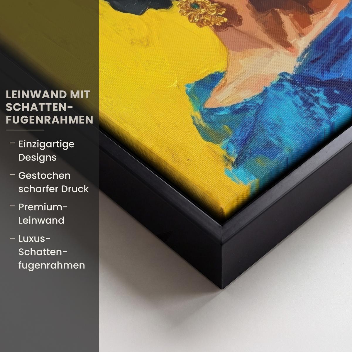 LEINWAND Bilder mit Rahmen - Frida Kahlo - Frau - Gelb - Blau - Blumen - 20x20 - Gelb, Textil (20/20cm) - MuchoWow