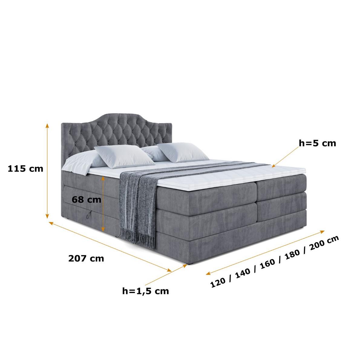BOXSPRINGBETT VILA-1 KING - 200x200 - H3/H4 - Dunkelgrau - Dunkelgrau, Holzwerkstoff (200/200cm) - ALTDECOR