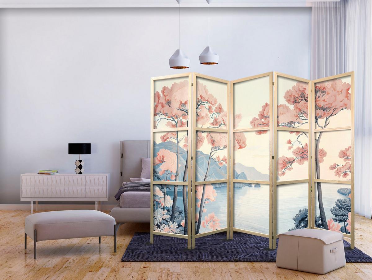 PARAVENT Japanischer 5-tlg 225x172 cm Landschaft - Multicolor, Holz/Textil (225/172/3cm) - Muralo