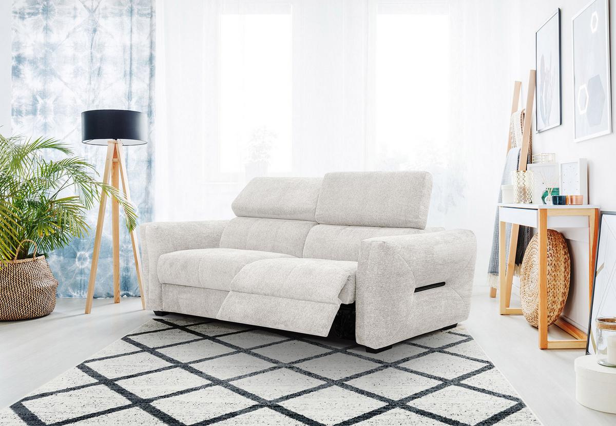 SOFA CALVERA 3-Sitzer mit 1 Relaxfunktion, weiß - Weiß, Holzwerkstoff/Textil (204/79/106cm) - Wozimo