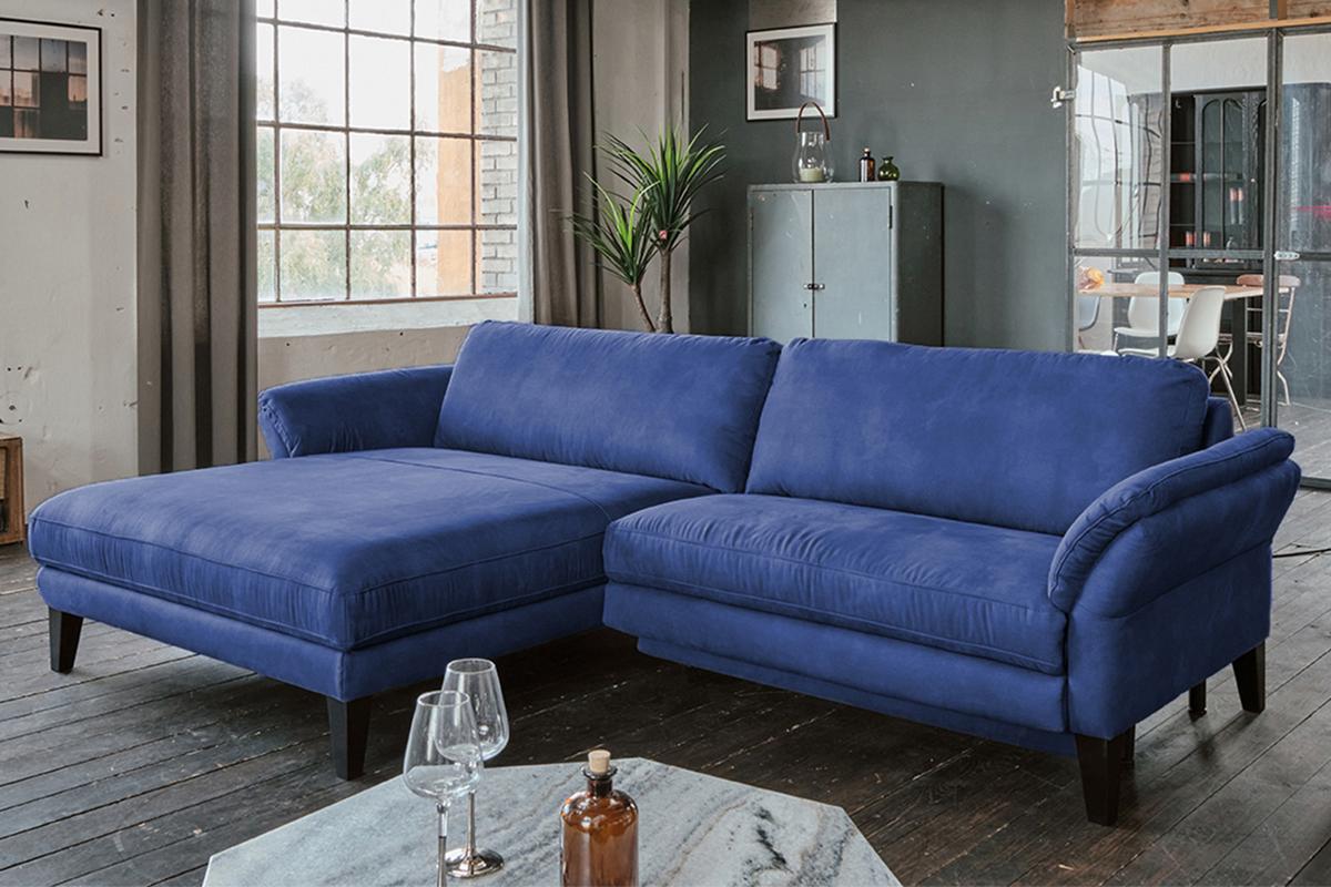 ECKSOFA MALTA Blau Webstoff - Blau/Schwarz, Buchenholz/Textil (302/175cm) - KAWOLA