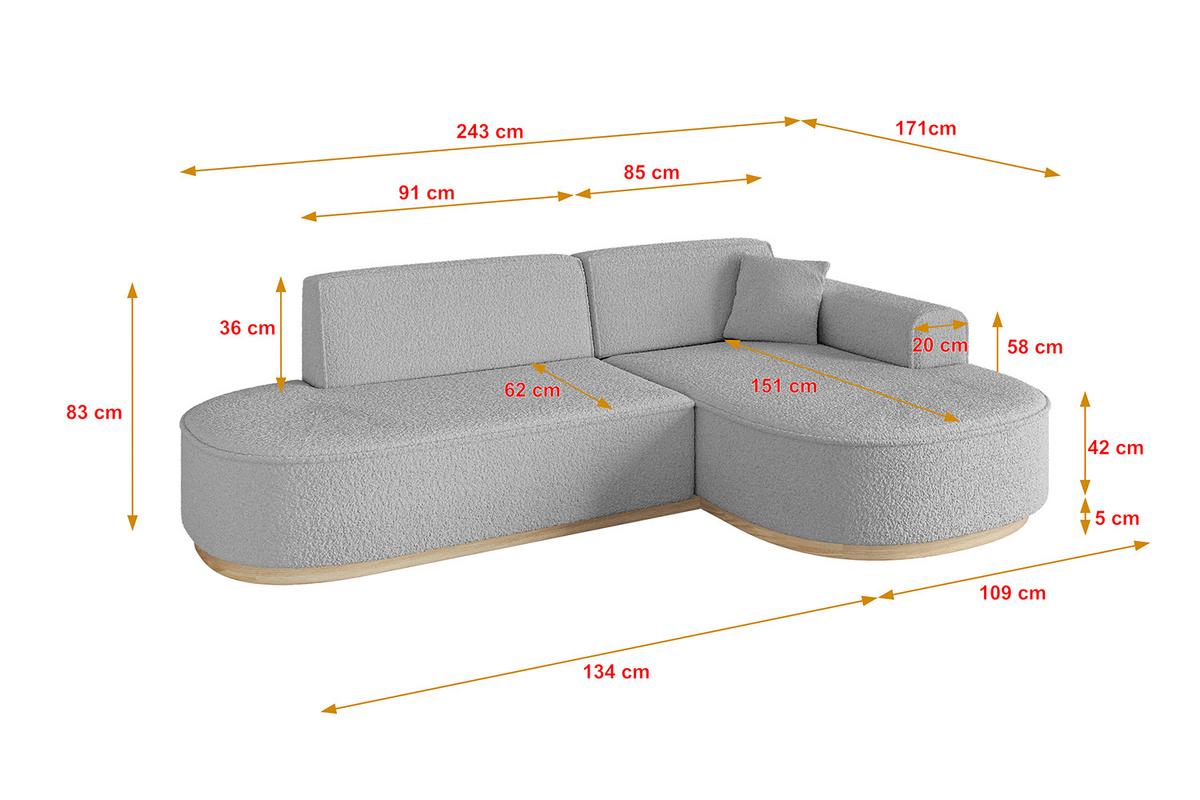 ECKSOFA Ottomane Rechts MARI-L1-v1 - 243x171x83 cm Hellgrau Bouclé - Hellgrau, Holzwerkstoff/Textil (171/243cm) - ALTDECOR
