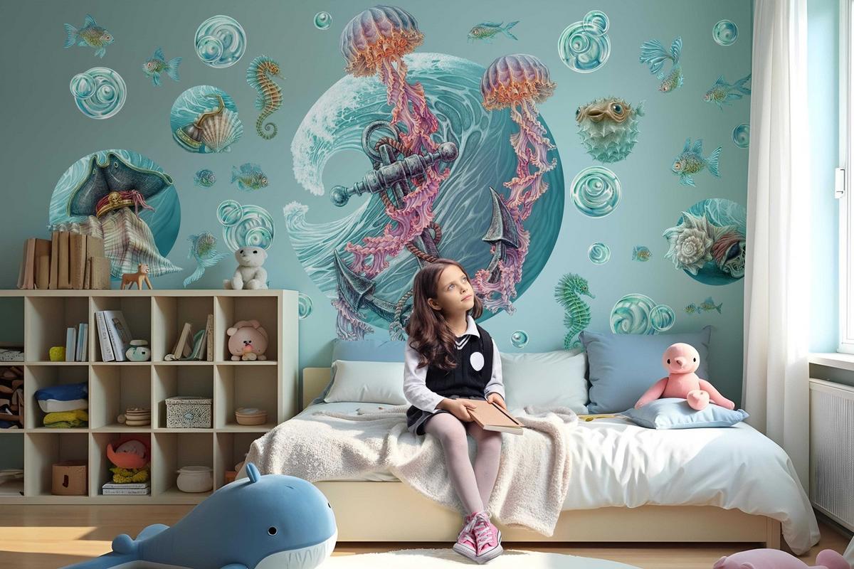 WANDAUFKLEBER 80x82cm - Die Welt der Quallen - Multicolor, Kunststoff (80/82/0.1cm) - Wallfluent