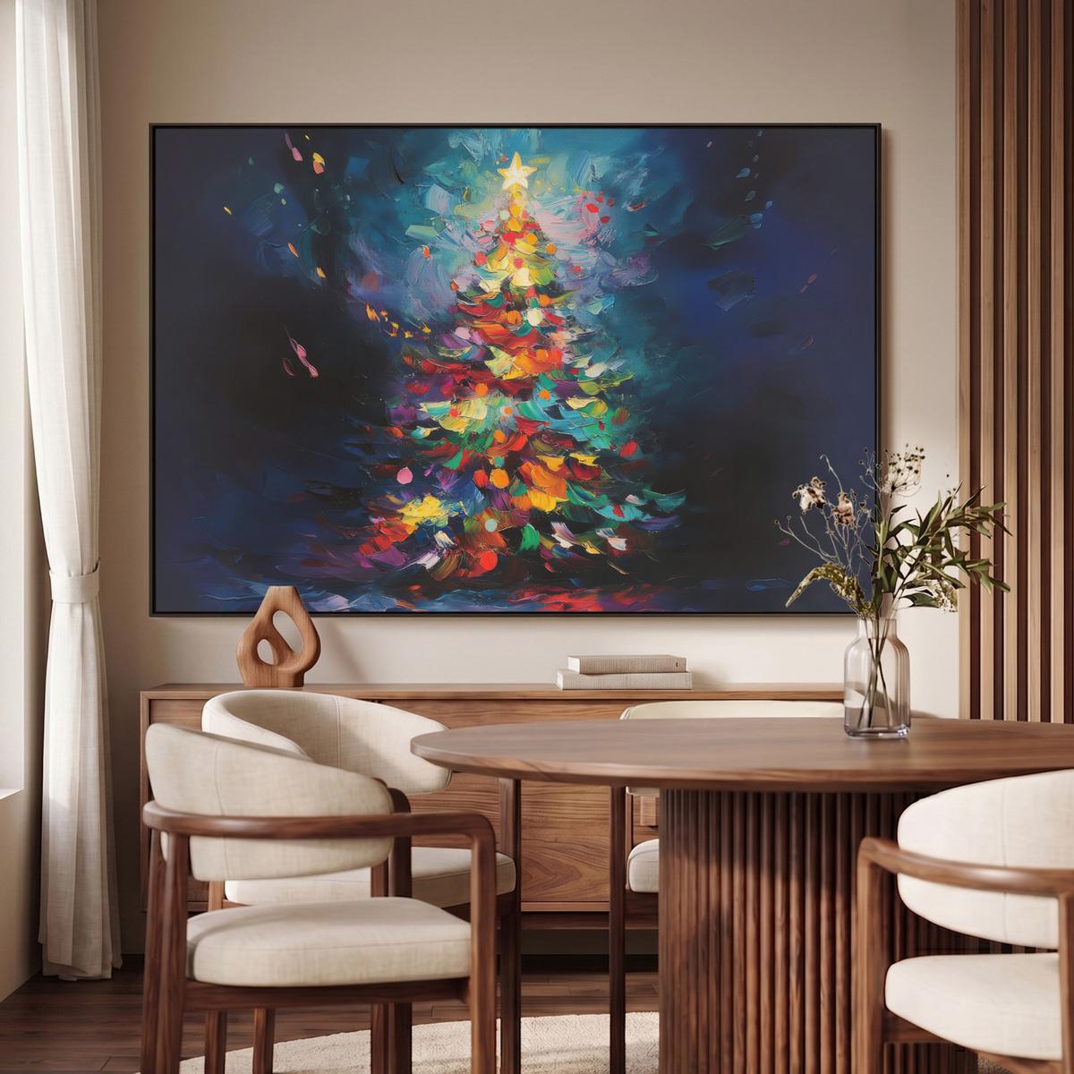 LEINWAND Bilder mit Rahmen - Weihnachtsbaum - Weihnachten - Abstrakt - Farbenfroh - 150x100 - Multicolor, Textil (150/100cm) - MuchoWow