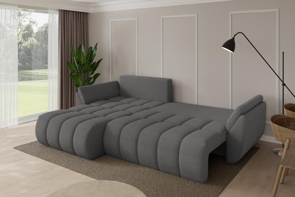 ECKSOFA mit Schlaffunktion Ottomane Links TOKO-L-v1 277x194x86 Grau Bouclé - Schieferfarben/Schwarz, Holzwerkstoff/Kunststoff (277/194cm) - ALTDECOR