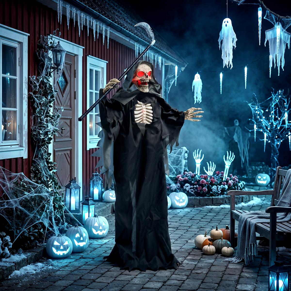 SENSENMANN-DEKO Metall Polyesterfaser Schwarz - Schwarz, Kunststoff (18/170/80cm) - HOMCOM