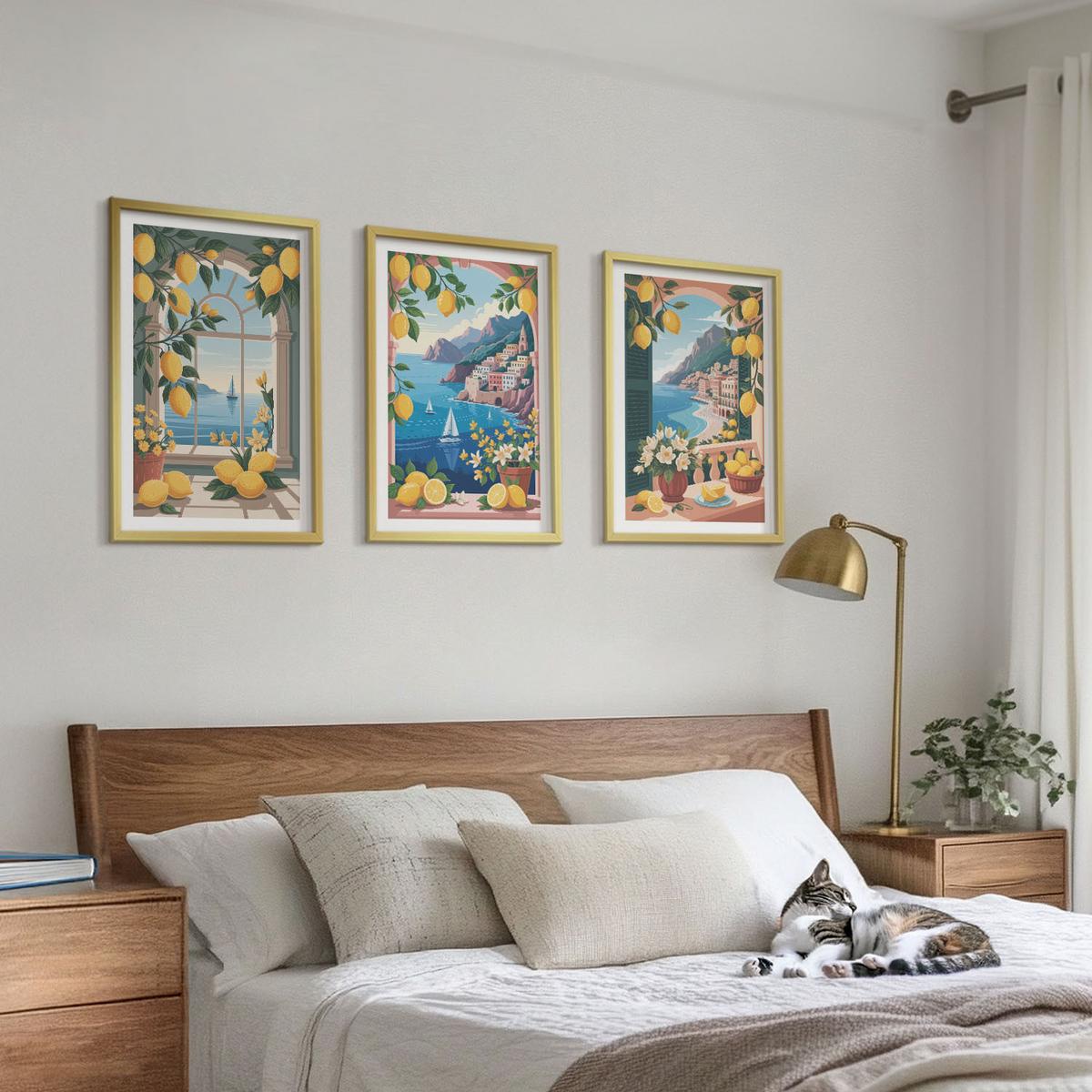 BILDER SET 3er Set - 40x60 cm Goldrahmen - Meerblick, italienische Zitronen - Goldfarben, Kunststoff (40/60cm) - TULUP