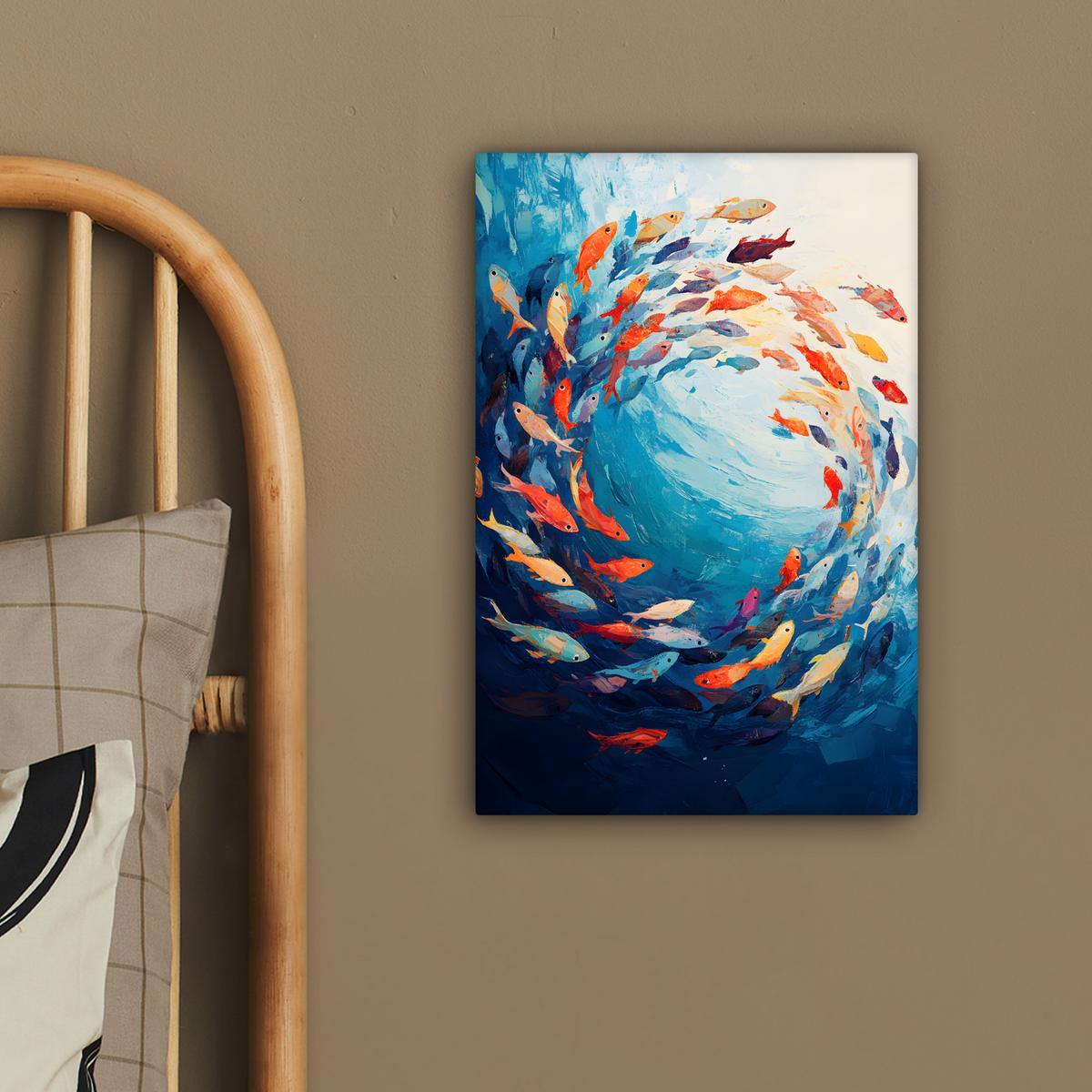LEINWANDBILD Meer - Fische - Bunt - Dynamisch Deko Wohnzimmer 20x30 cm - Hellblau, Textil (20/30cm) - MuchoWow