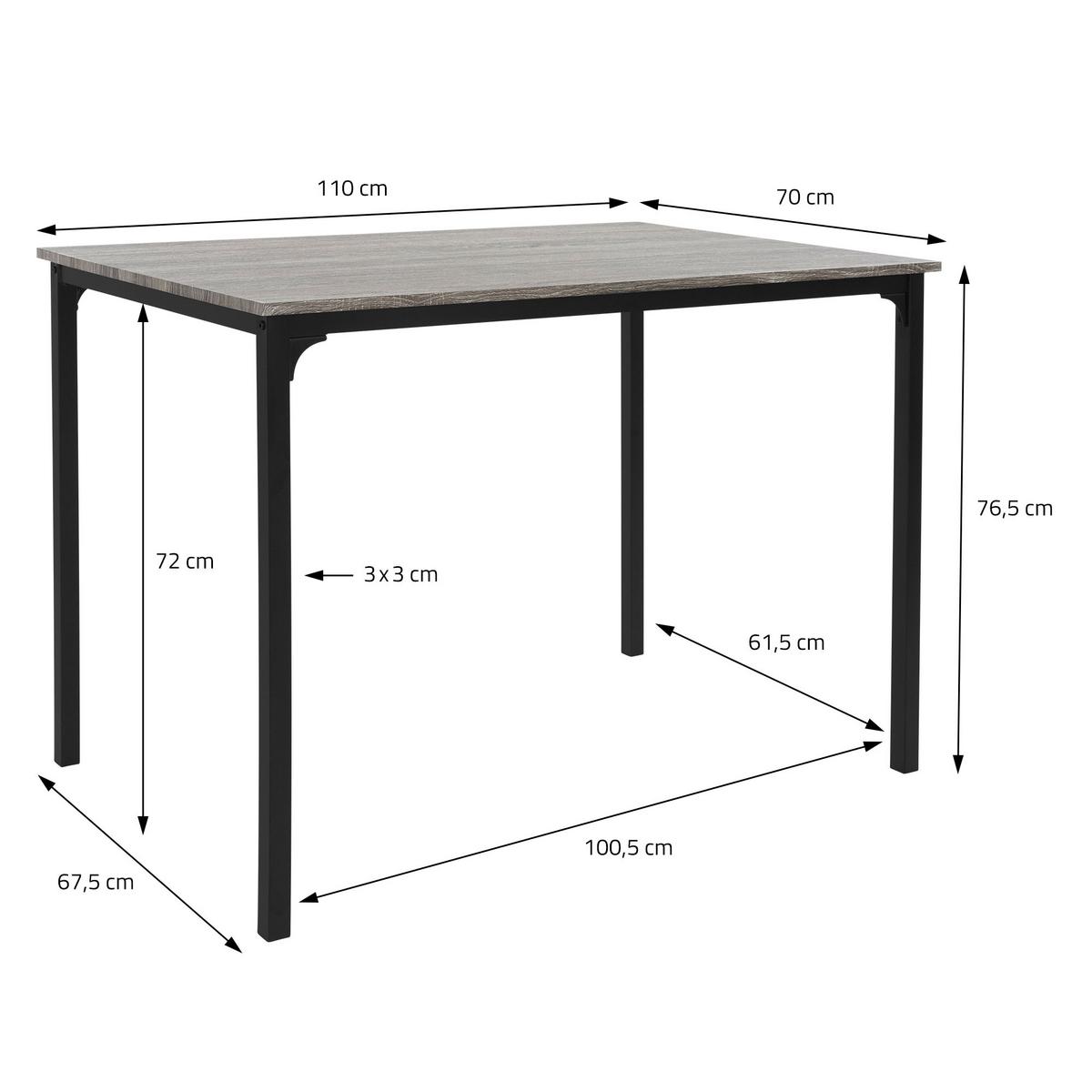 ESSTISCH SET 4-teilig Eiche Grau - Schwarz/Grau, Holzwerkstoff (70/86.5/110cm) - ML-DESIGN