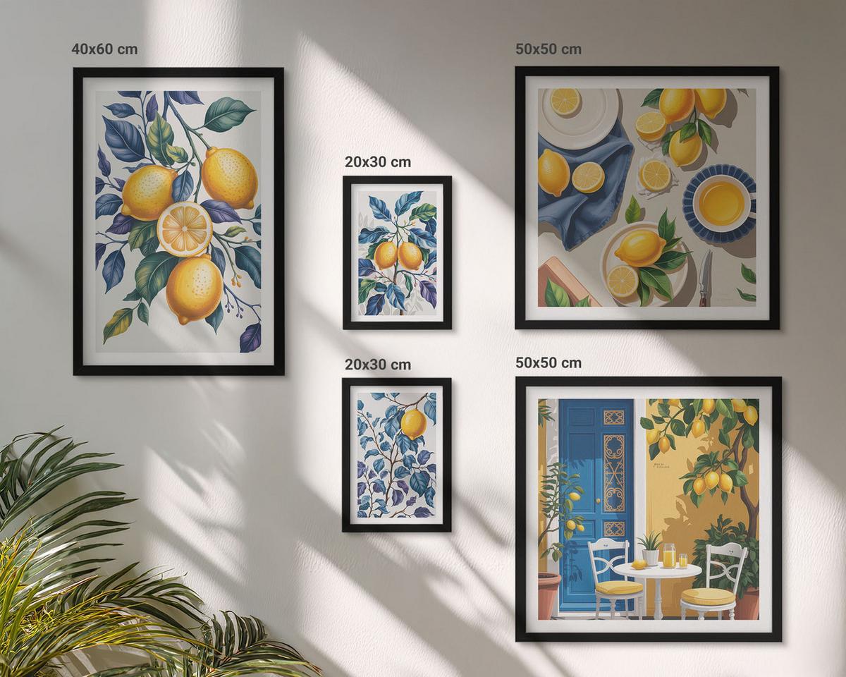 BILDER SET 5er Set - 50x50 cm & 20x30 cm & 40x60 cm Schwarzer Rahmen - Grüne Oliven, Eukalyptus - Schwarz, Kunststoff (40/60cm) - TULUP