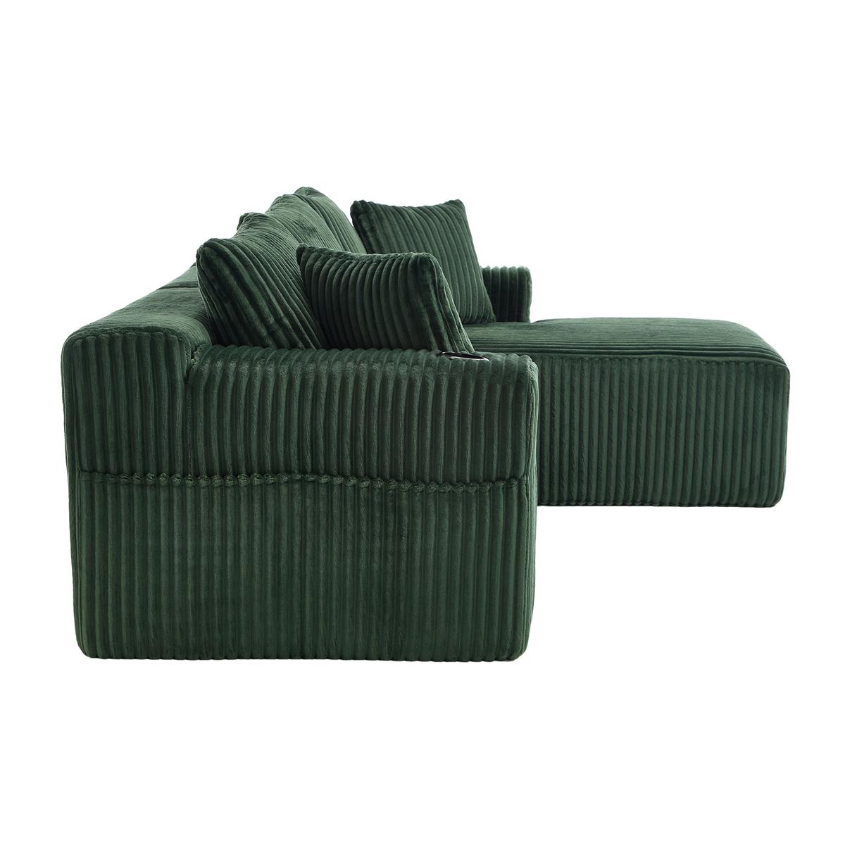ECKSOFA mit Chaiselongue Cord - Smaragdgrün, Textil (257/160cm) - Urban Meuble