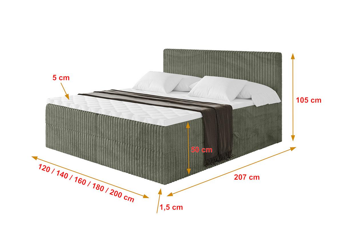 BOXBETT mit Matratze H3 und Lattenrost - TOLO - 140x200 Cord - Olive - Olivgrün, Holzwerkstoff/Kunststoff (140/200cm) - ALTDECOR