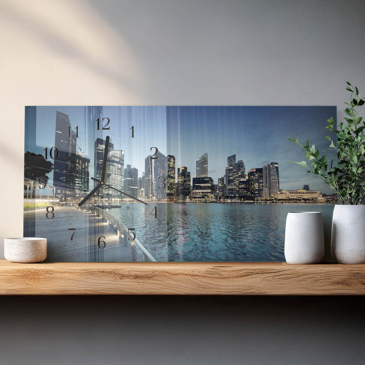 WANDUHR aus Glas 60x30 cm - Stadt bei Nacht - Blau, Glas (60/30/0.4cm) - TULUP
