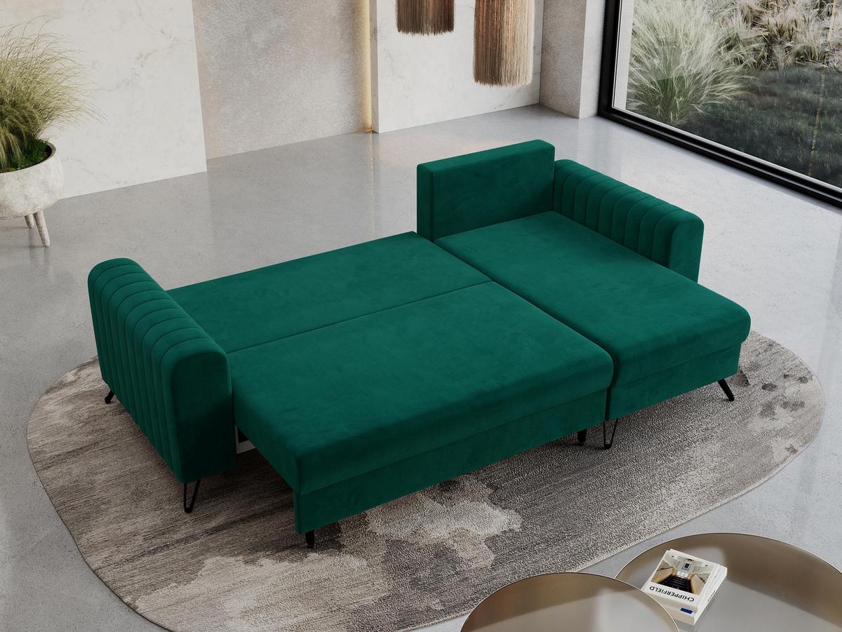 ECKSOFA Axel Velvet Dunkelgrün - Dunkelgrün/Schwarz, Textil/Metall (242/140cm) - MKS