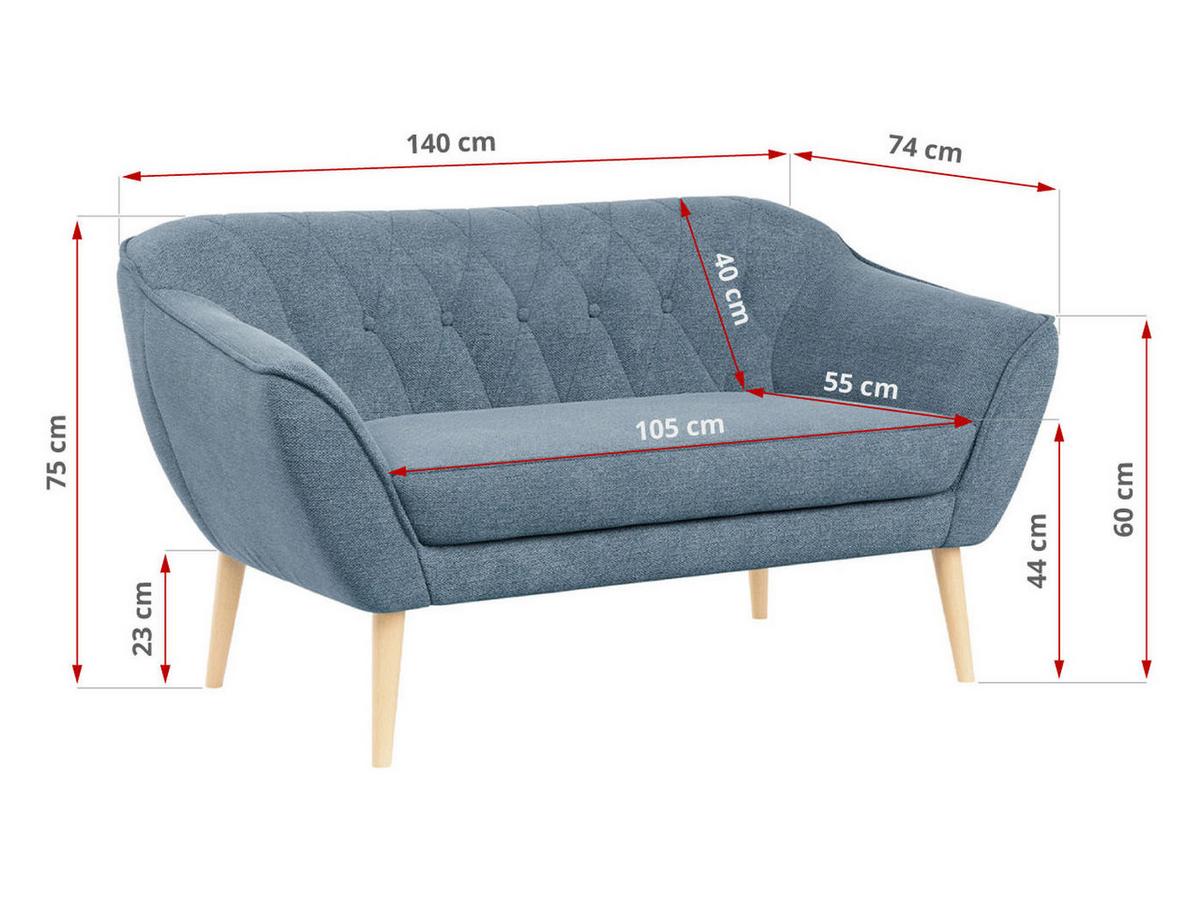 SOFA Pirs 2 Sitzer Strukture Blau - Blau/Braun, Holz/Textil (140/75/74cm) - MKS