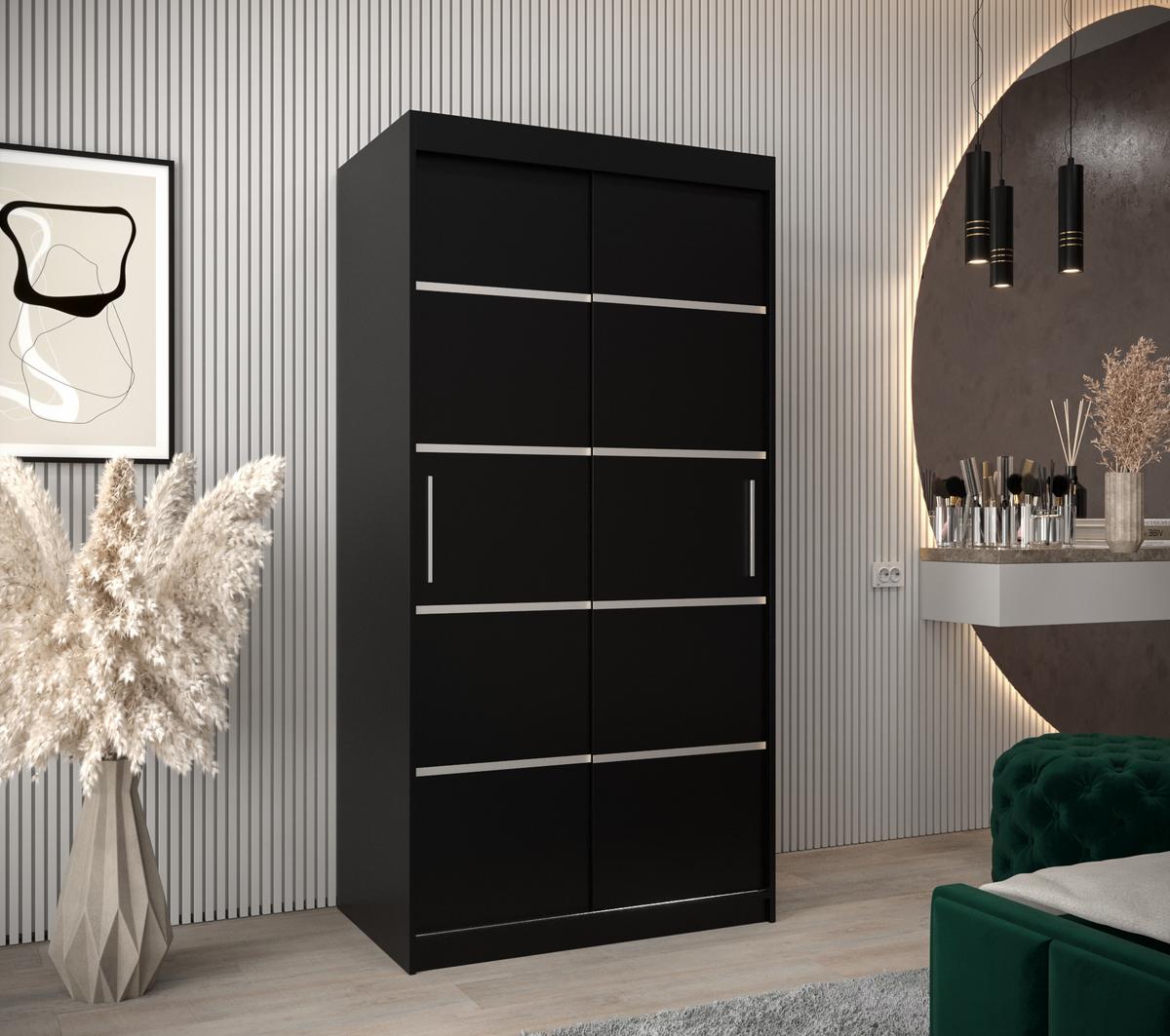 SCHWEBETÜRENSCHRANK 200/100/62 2-türig - Silberfarben/Schwarz, Holz/Kunststoff (100/200/62cm) - MÖBEL KRYSPOL