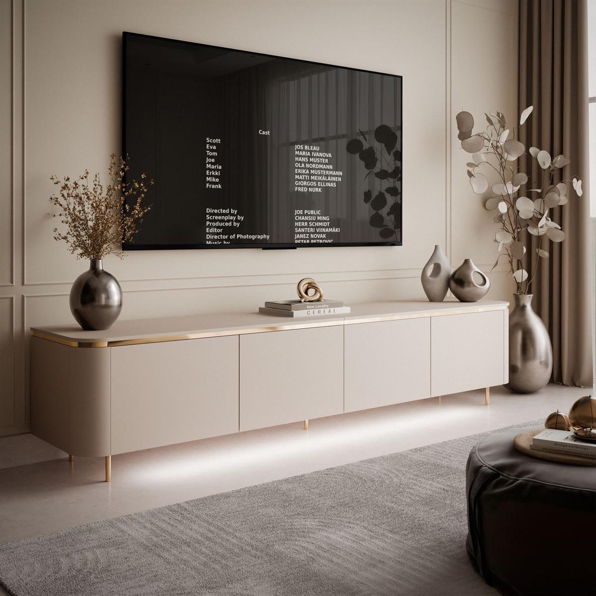 TV-UNIT AVELINE 200 cm mit LED-Beleuchtung - Kaschmir, Holzwerkstoff (200/48/40cm) - Lookway