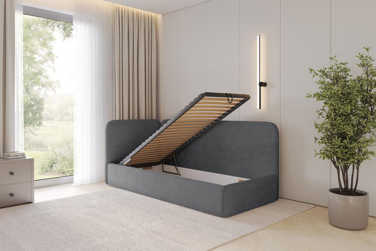 EINZELLBETT Jugendbett mit Bettkasten, Rechts - ELSY 80x200 Dunkelgrau - Schieferfarben, Holzwerkstoff/Textil (80/200cm) - ALTDECOR