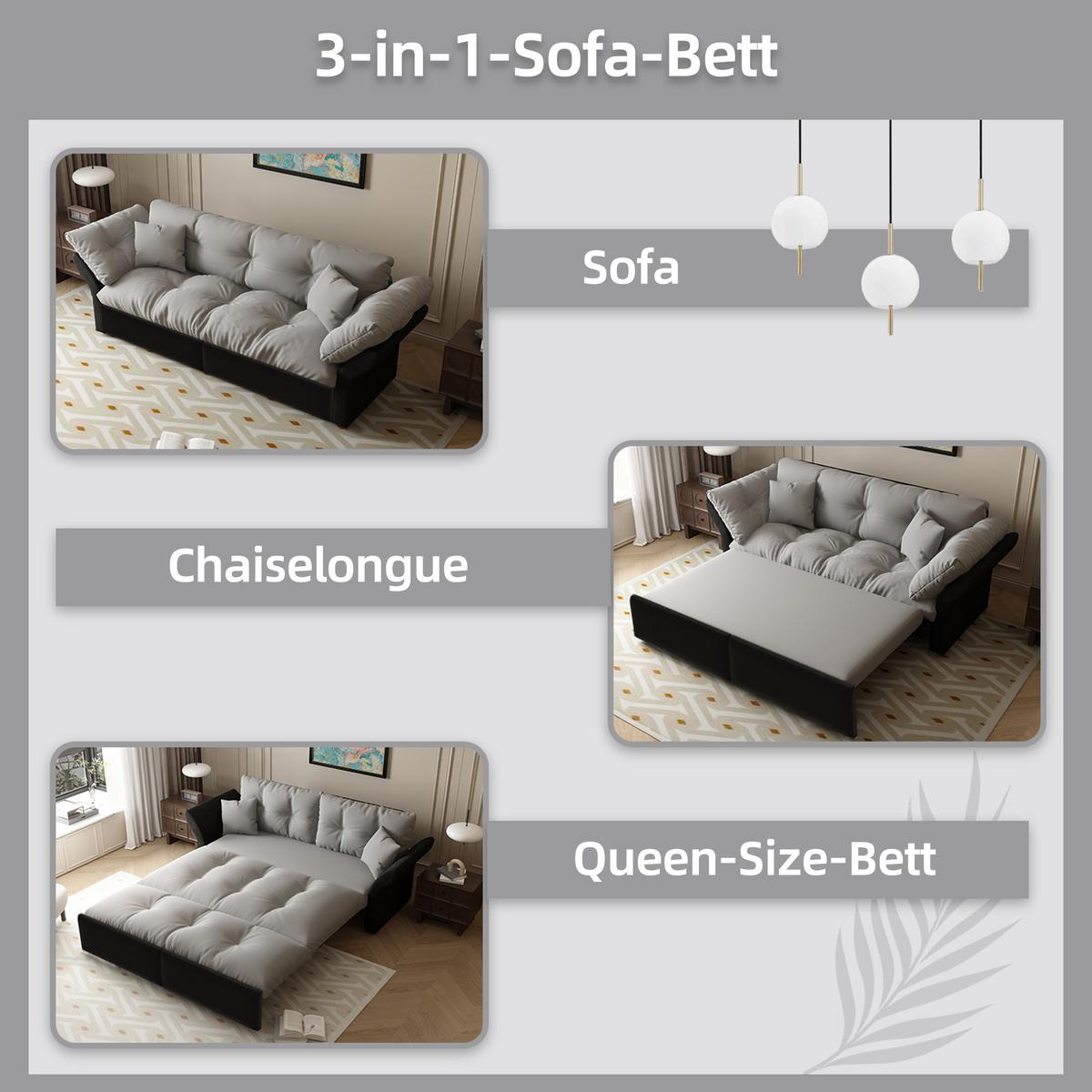 SCHLAFSOFA aus Velours im Tufting-Design, 3-in-1 Funktion und Queen-Size Bett - Hellgrau, Textil (190/91/85cm) - Urban Meuble