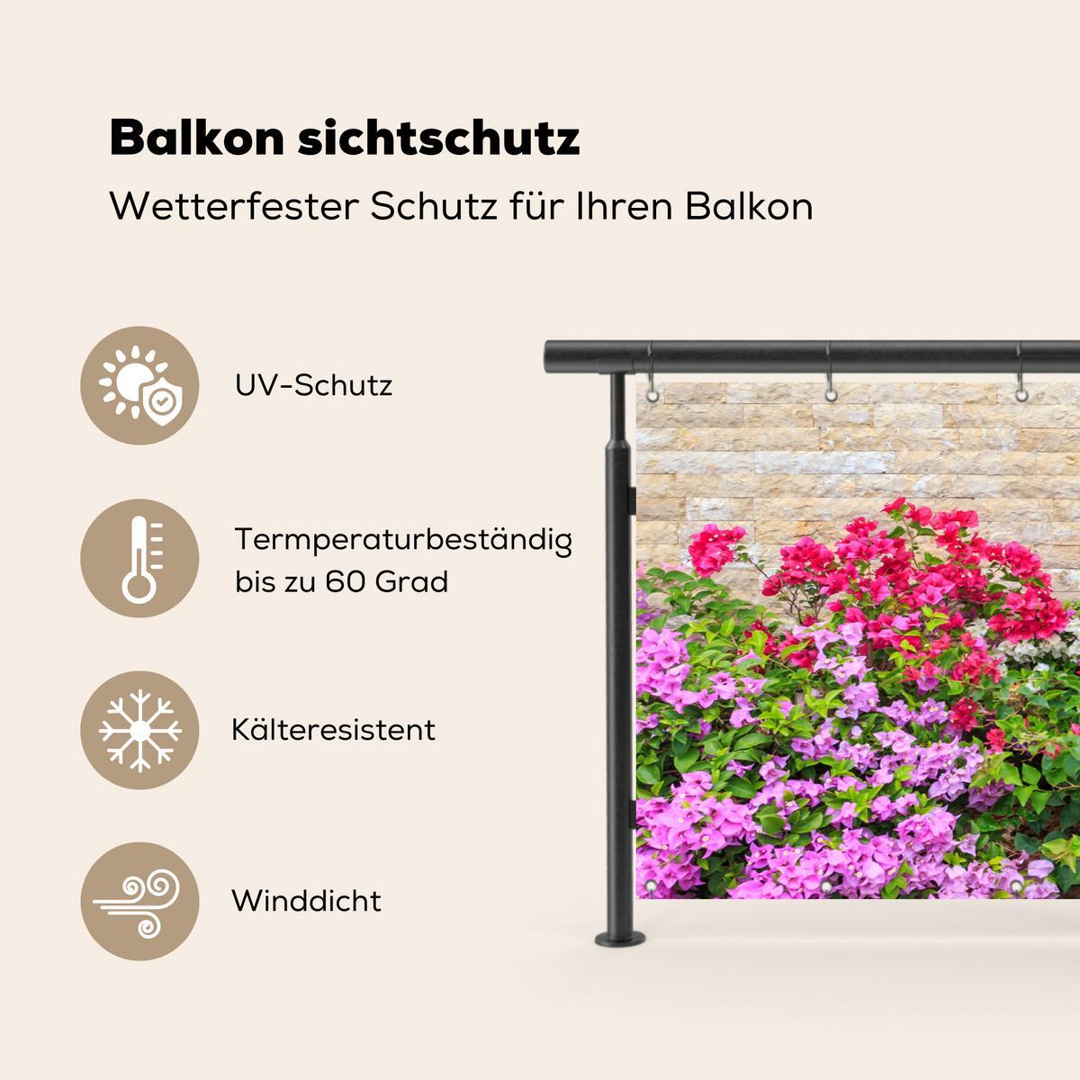 BALKON-SICHTSCHUTZ Blumen - Pflanzen - Blätter - Steine Balkon Deko 300x120 cm - Pink, Kunststoff (300/120cm) - MuchoWow