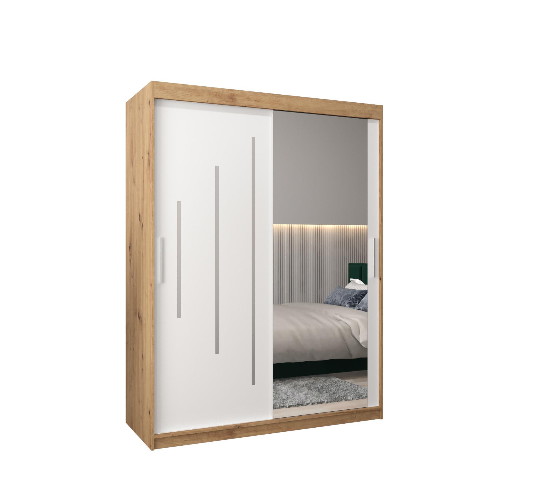 SCHWEBETÜRENSCHRANK 200/150/62 2-türig - Silberfarben/Weiß, Holz/Kunststoff (150/200/62cm) - Abiks Möbel