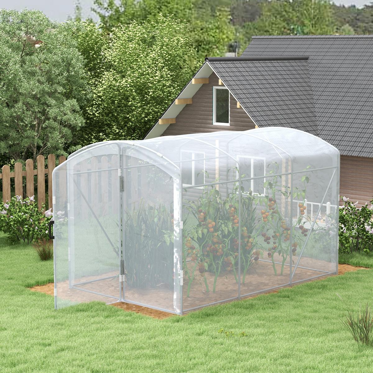 FOLIENGEWÄCHSHAUS, Tunnel-Gewächshaus mit 1 Tür, für Garten, Balkon, PE, Transparent - Transparent, Kunststoff (200/195/300cm) - Outsunny