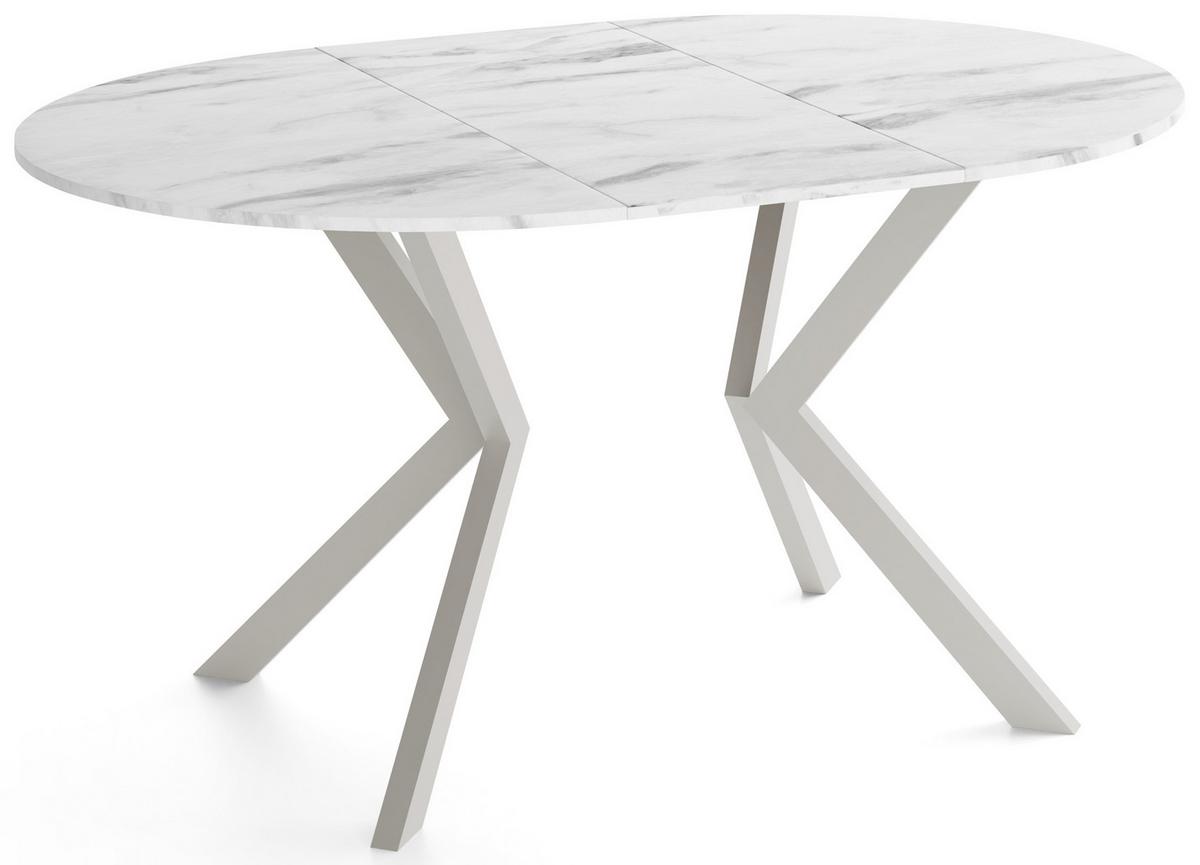 ESSTISCH Valio rund oval ausziehbar verlängerbar mit Metallbeinen in Kaschmir Grau, Marmor Weiß 100-140/100/76 cm - Ecru/Kaschmir, Holzwerkstoff/Metall (100/140/76cm) - WFL GROUP