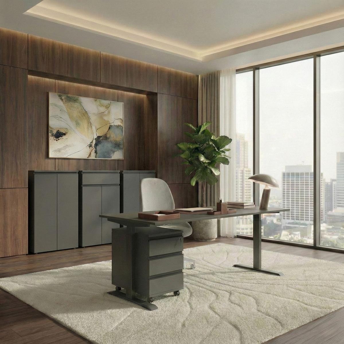 BÜRO-SET "Stuttgart" 3-teilig Soft-Close Graphit 273x120cm - Schwarz, Holzwerkstoff (273/120/40cm) - KADIMA DESIGN