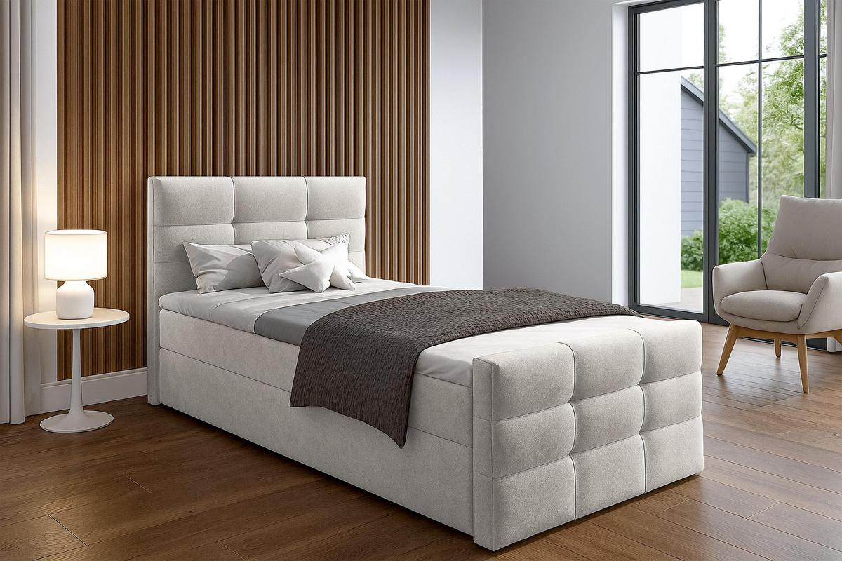 BOXBETT ARGENTARO 100x200 cm mit Bettkasten und Matratze - Beige + TOPPER - Beige/Schwarz, Holz/Holzwerkstoff (100/200cm) - AX Living