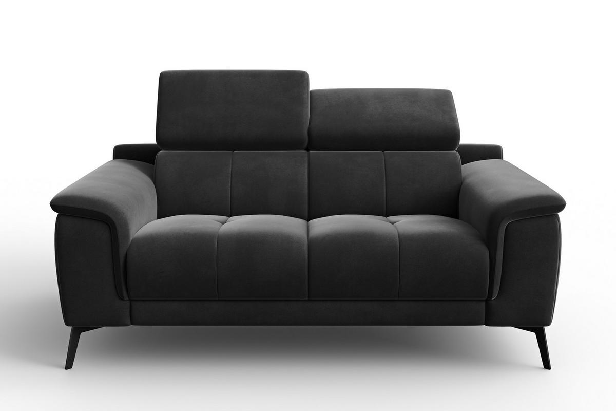 SOFA FIERO 2-Sitzer, Schwarzer Veloursstoff - Schwarz, Holz/Textil (170/82/103cm) - Courtois Laville
