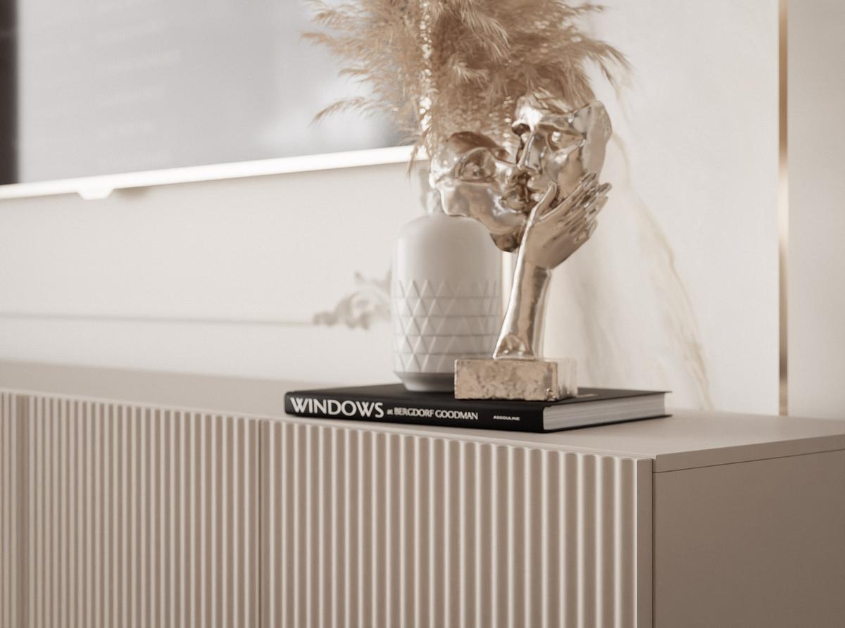 TV-HÄNGESCHRANK ANGEL 300 cm, geriffelte Front, LED-Beleuchtung, Kaschmir - Kaschmir, Holzwerkstoff (300/36/40cm) - Idohome