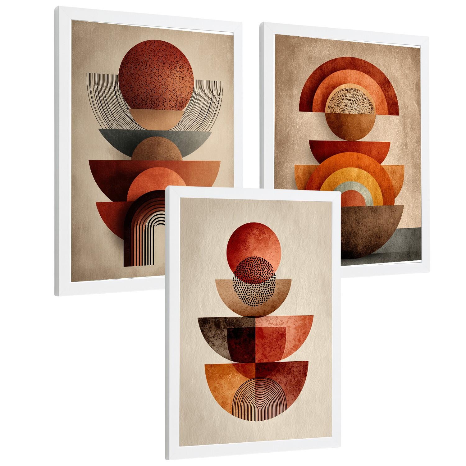 POSTER 3er Kunstdruck-Set Wandbilder Abstrakte Formen Rot Orange modern Wohnzimmer Deko, Schlafzimmer, Küche, Badezimmer Weißer Rahmen A3 - Weiß, Papier (29.7/1/42cm) - Nacnic