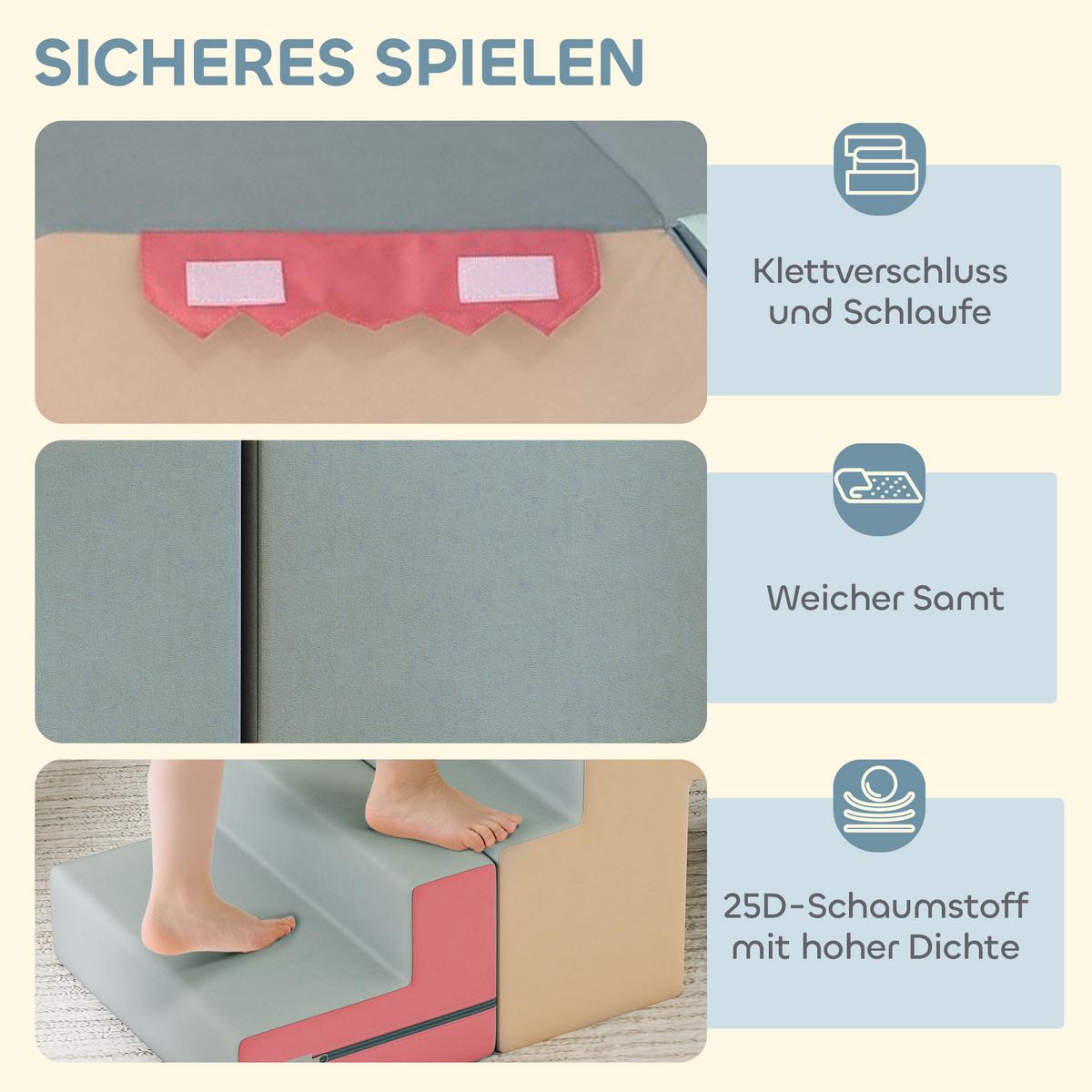 KINDER Schaumstoff Bausteine 2er Set Bausteinset mit Samtoptik Bunt - Multicolor/Grau, Textil (39/131cm) - AIYAPLAY
