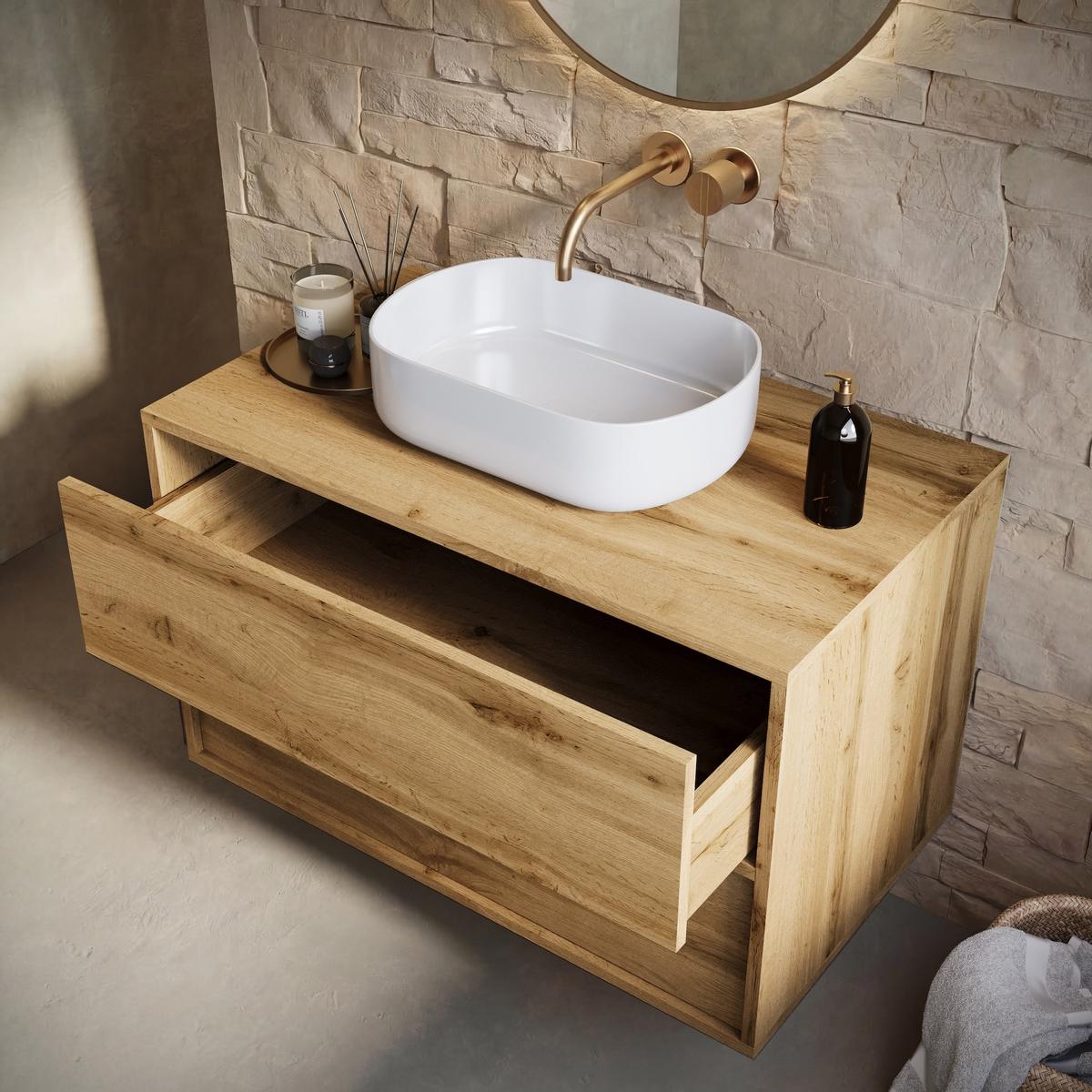 BADMÖBEL-SET Mali 2 Teile Eiche - 80 x 46 x 54 cm Badplaats - Eichefarben, Holz (80/54/46cm) - Badplaats