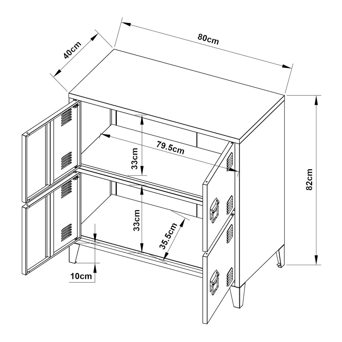 BÜROSCHRANK Hamina - Schwarz, Metall (80/82/40cm) - [en.casa]