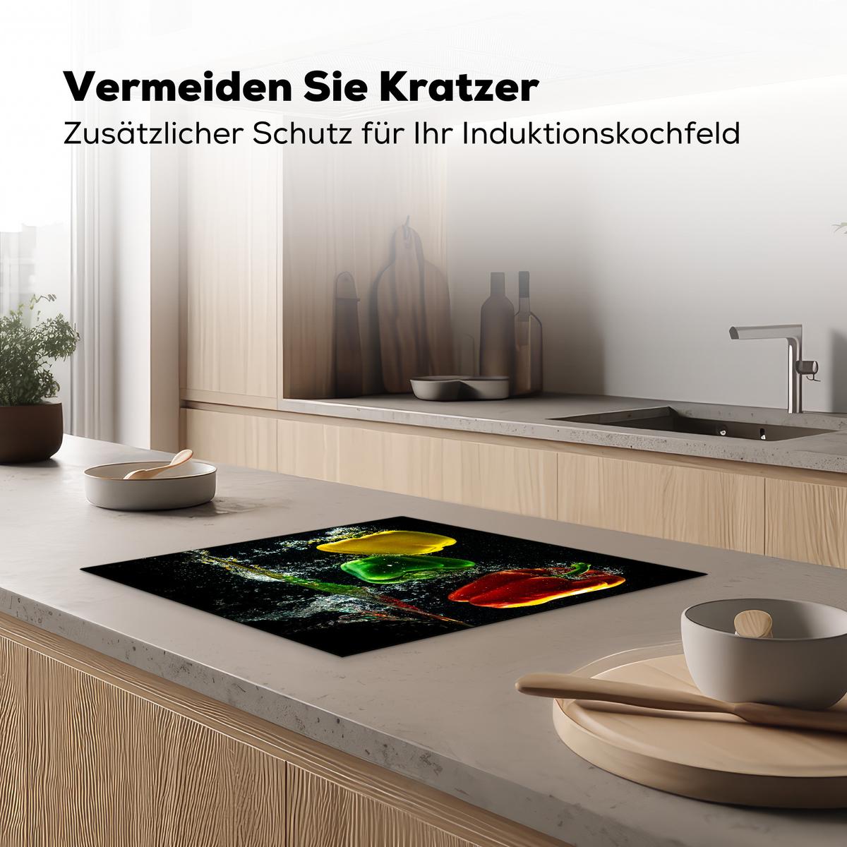 HERDABDECKPLATTE Paprika - Gemüse - Wasser - Schwarz - Rot - Grün - Gelb Abdeckung Ceranfeld 57.6x51.6 cm - Multicolor, Kunststoff (57.6/51.6/0.2cm) - MuchoWow